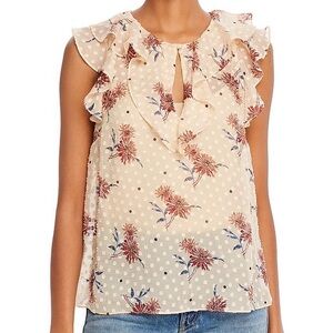 Joie Eddison Silk Blend Sheer Floral Print Ruffle Sleeve Top Shirt Size …